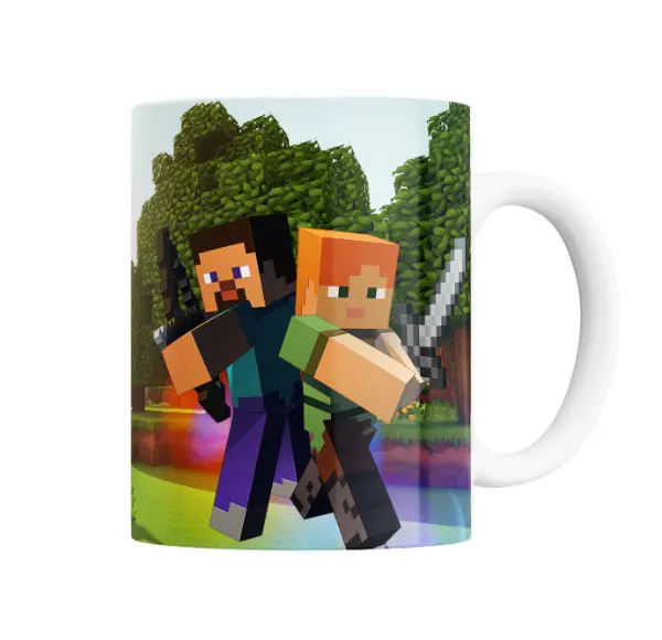 Taza de Cerámica Minecraft Steve y Alex con Espadas