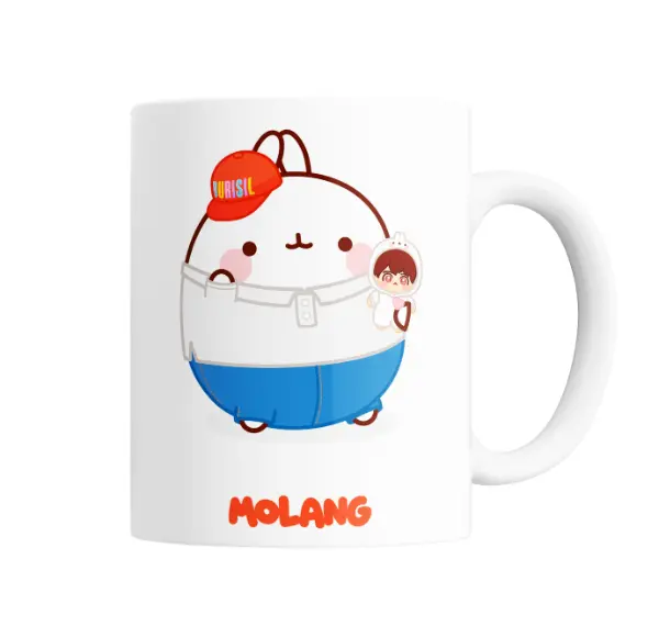 Taza de Cerámica Molang con Gorra Burisil y Amigo Conejo