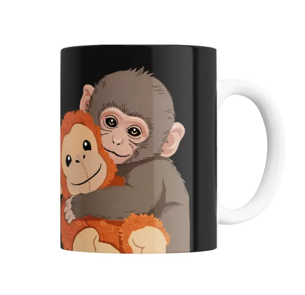 Taza de Cerámica Monos Bebé Abrazando Peluche