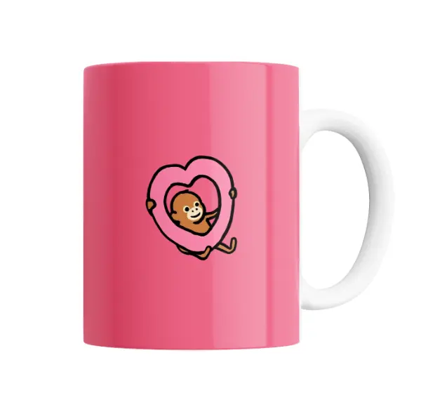Taza de Cerámica Monos Monito Corazón Rosa