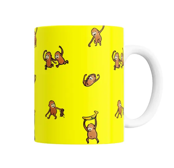 Taza de Cerámica Monos Monitos Estampado Amarillo