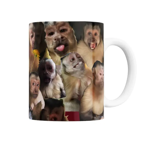 Taza de Cerámica Monos Capuchinos Collage Memes