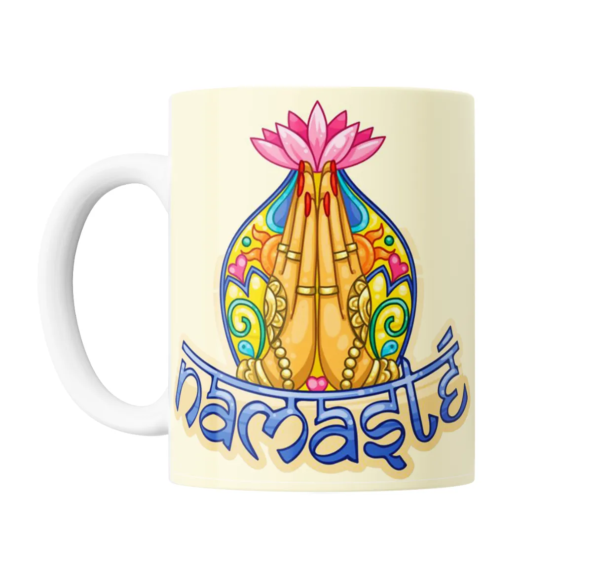 Taza de Cerámica Namaste Manos en Oración y Flor de Loto - vista 2