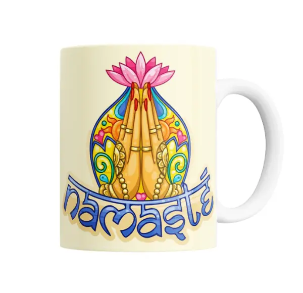 Taza de Cerámica Namaste Manos en Oración y Flor de Loto