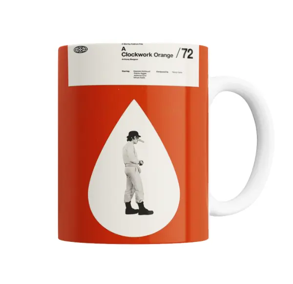 Taza de Cerámica Naranja Mecánica Poster Minimalista