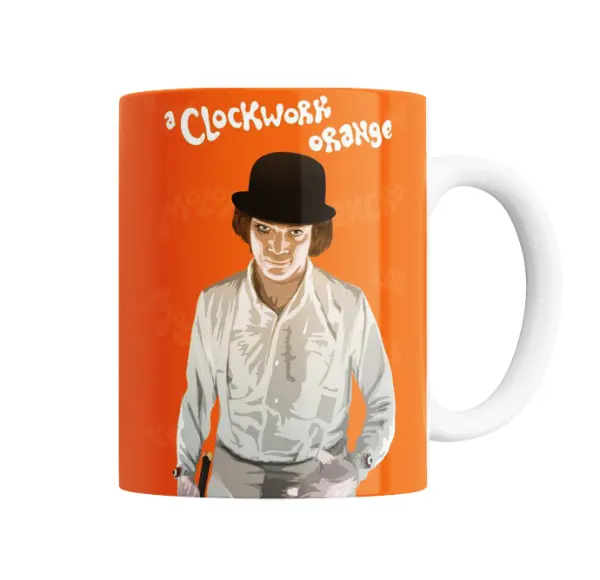 Taza de Cerámica Naranja Mecanica Alex DeLarge con Bombín