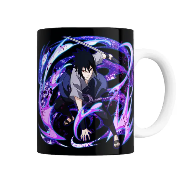Taza de Cerámica Naruto Sasuke Uchiha con Espada y Chidori Morado