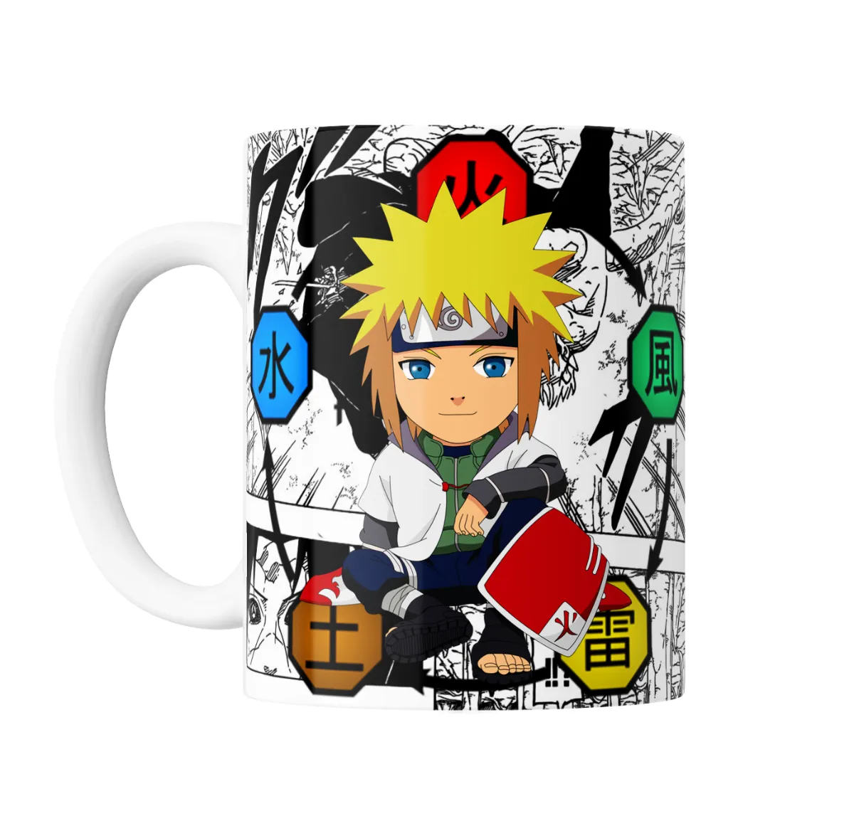 Taza de Cerámica Naruto Minato Namikaze Chibi y Elementos - vista 2