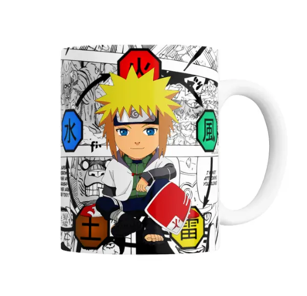 Taza de Cerámica Naruto Minato Namikaze Chibi y Elementos