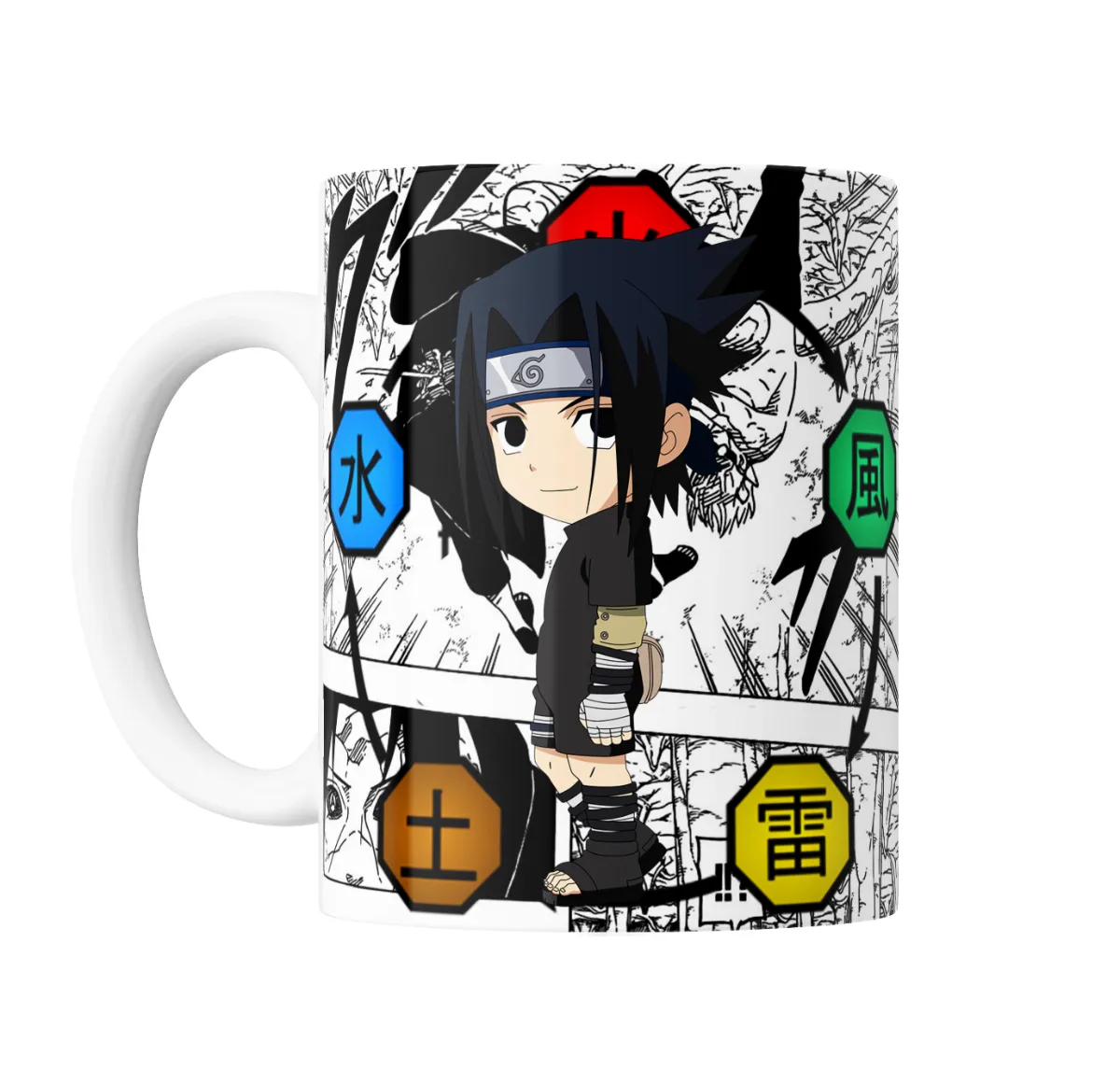 Taza de Cerámica Naruto Sasuke Chibi Cinco Elementos - vista 2