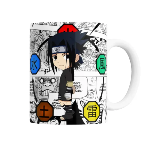 Taza de Cerámica Naruto Sasuke Chibi Cinco Elementos