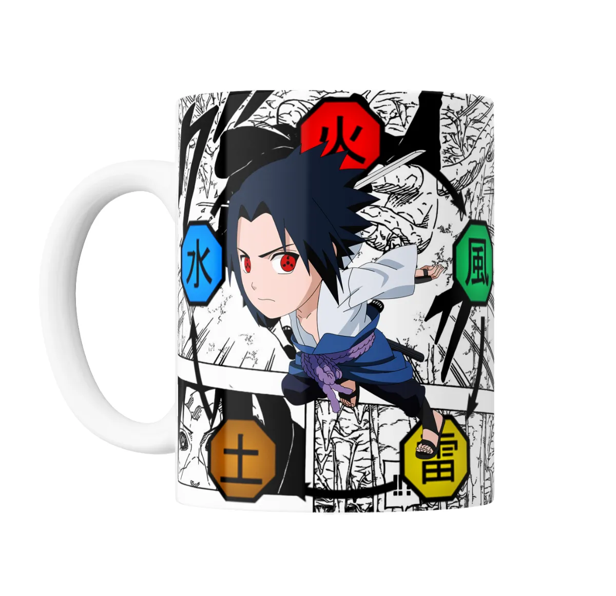 Taza de Cerámica Naruto Sasuke Uchiha Sharingan Elementos Ninja - vista 2