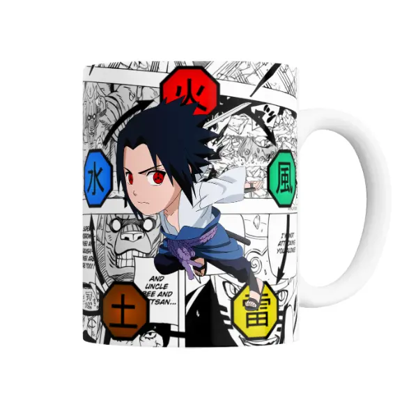 Taza de Cerámica Naruto Sasuke Uchiha Sharingan Elementos Ninja