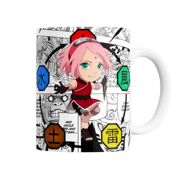 Taza de Cerámica Naruto Sakura Chibi Jutsu Elementos