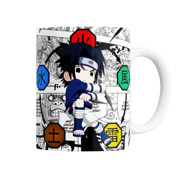 Taza de Cerámica Naruto Sasuke Chibi Sellos Ninja