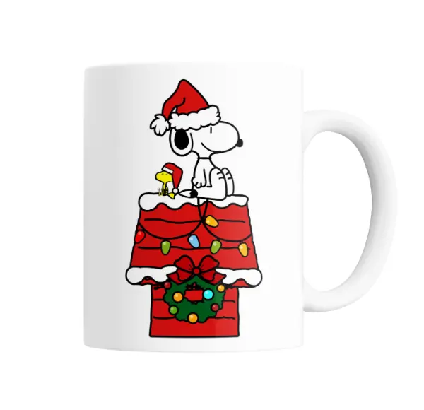 Taza de Cerámica Snoopy y Woodstock Navidad