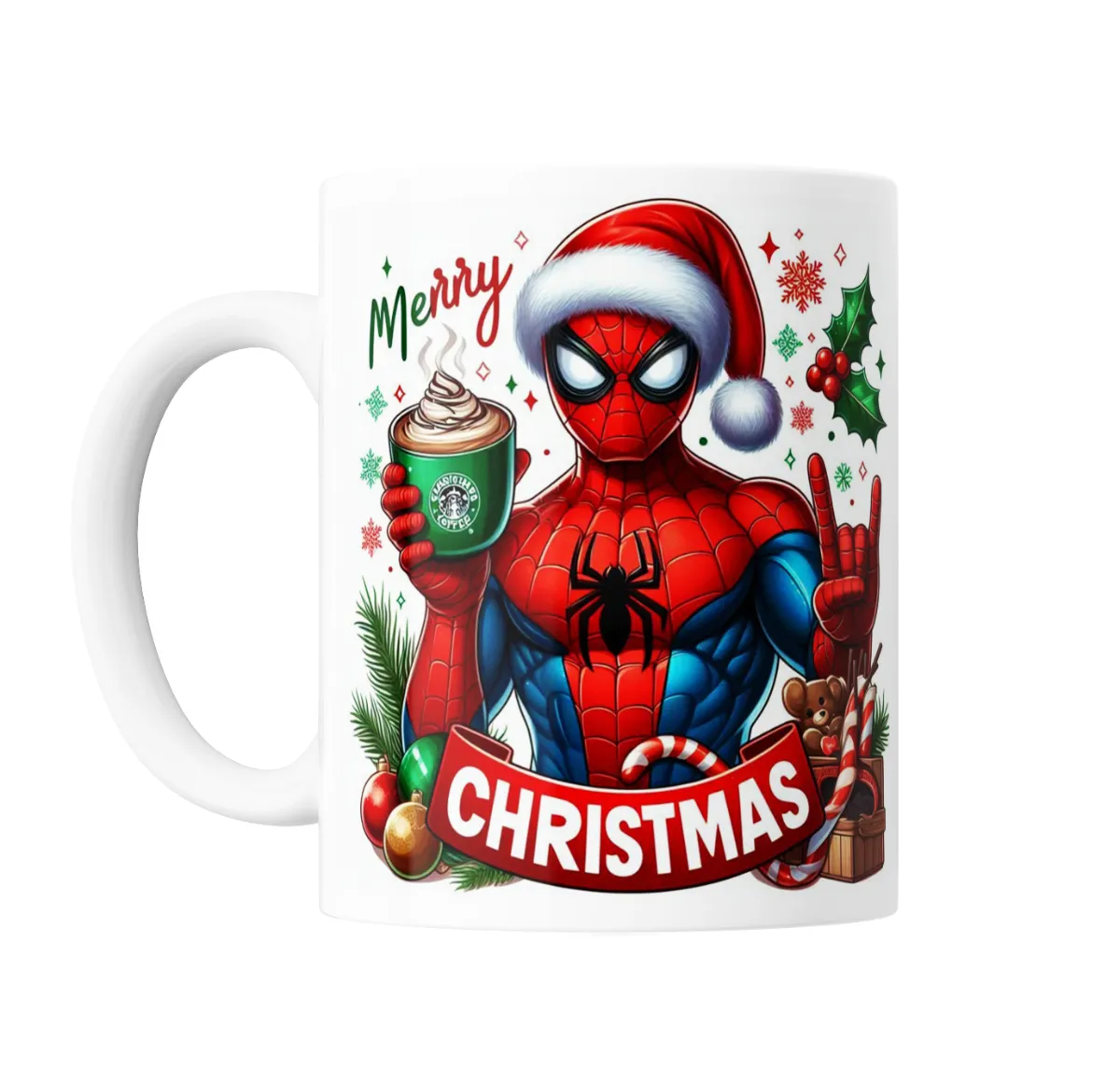Taza de Cerámica Spiderman Navidad Merry Christmas con Café - vista 2