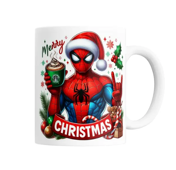 Taza de Cerámica Spiderman Navidad Merry Christmas con Café