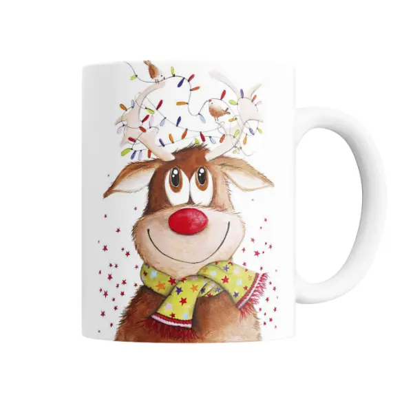 Taza de Cerámica Reno Navideño con Luces