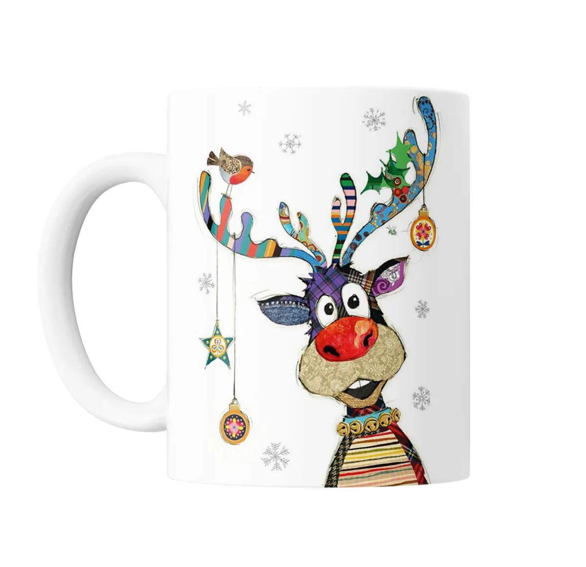 Taza de Cerámica Navidad Reno Colorido con Pájaro y Adornos - vista 2
