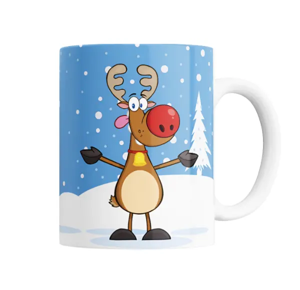 Taza de Cerámica Renna de Navidad con Campanita y Nariz Roja