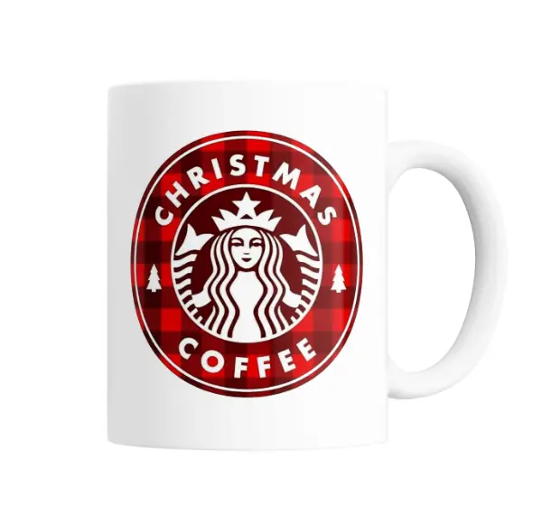 Taza de Cerámica StarBucks Christmas Coffee Cuadros Rojos