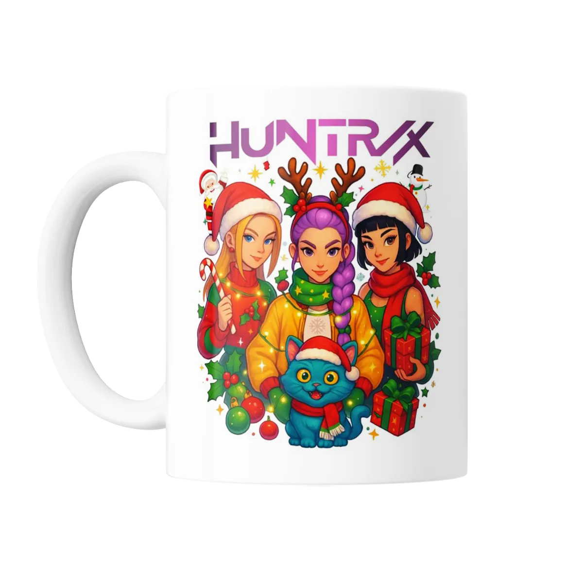Taza de Cerámica Huntrix Guerreras Kpop Navidad con Gato - vista 2