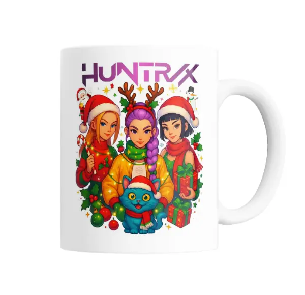 Taza de Cerámica Huntrix Guerreras Kpop Navidad con Gato