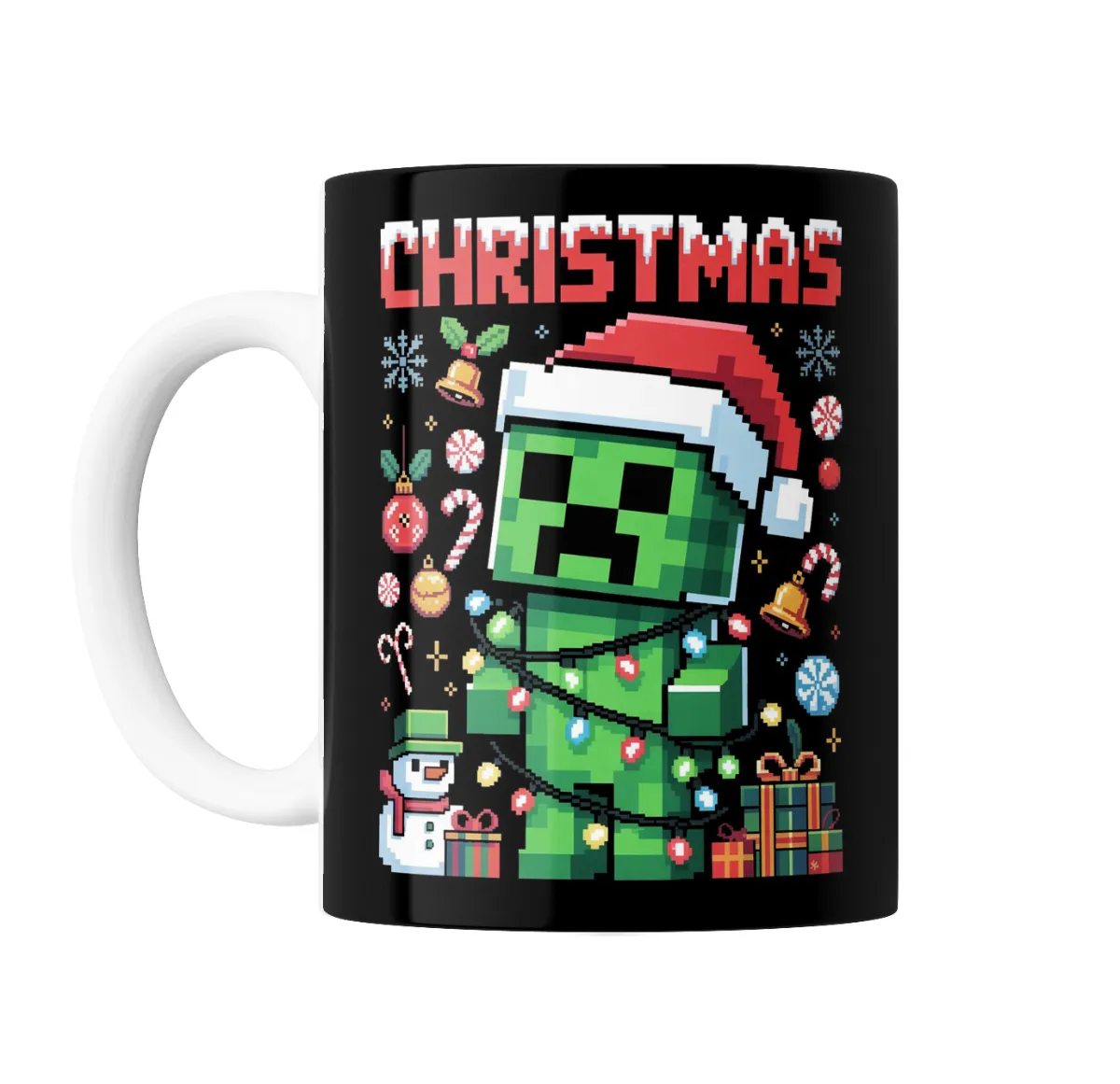 Taza de Cerámica Minecraft Creeper Navidad con Luces - vista 2