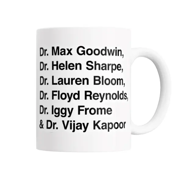Taza de Cerámica New Amsterdam Dres. Goodwin, Sharpe, Bloom, Reynolds, Frome y Kapoor