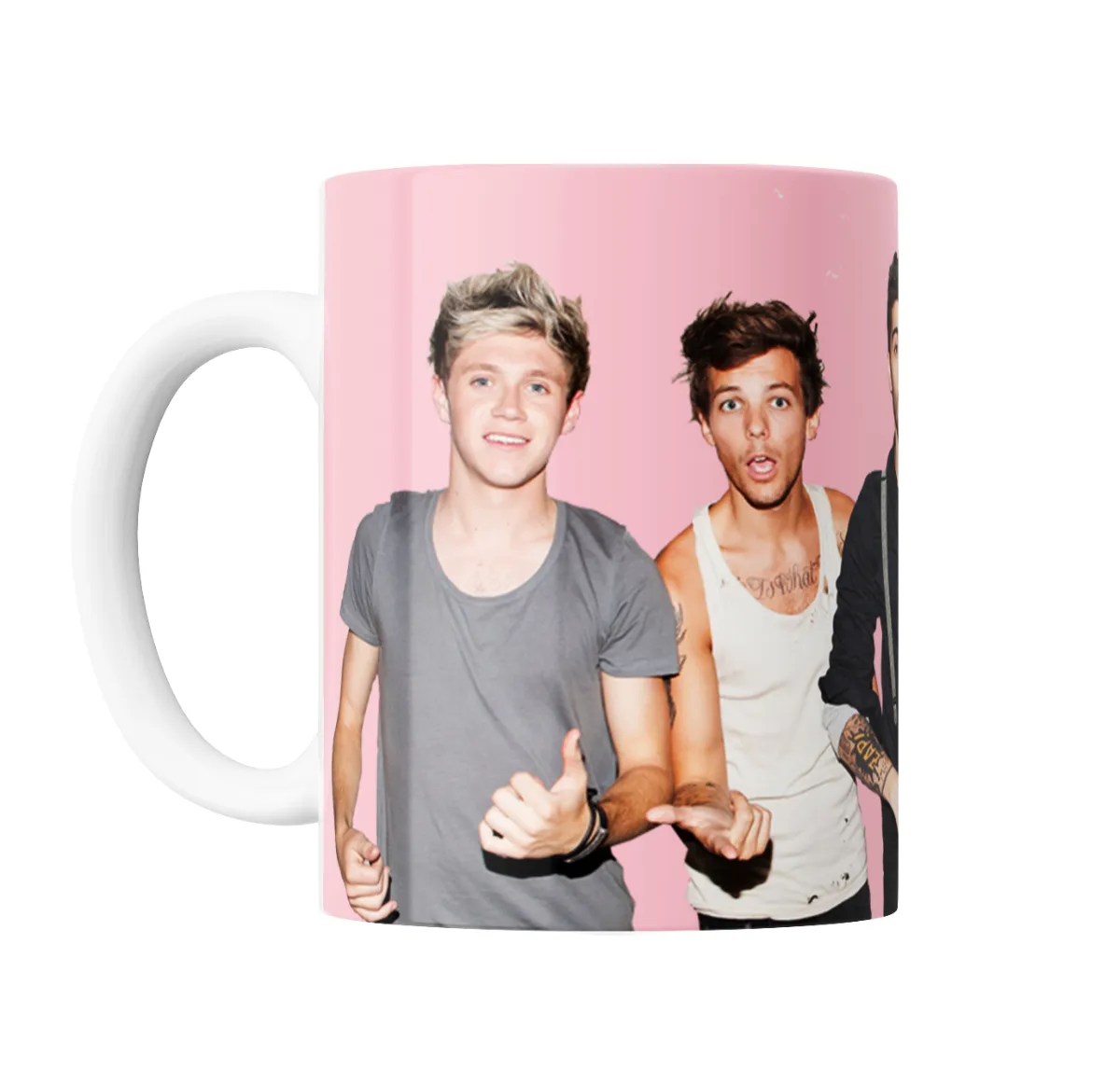 Taza de Cerámica One Direction Cuatro Integrantes Fondo Rosa - vista 2