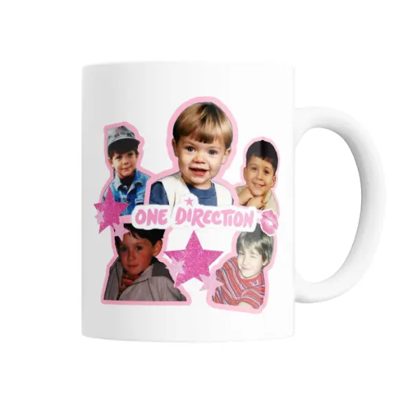 Taza de Cerámica One Direction Collage Rosa con Estrellas