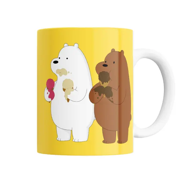 Taza de Cerámica Osos Escandalosos Oso Polar y Oso Pardo con Helado