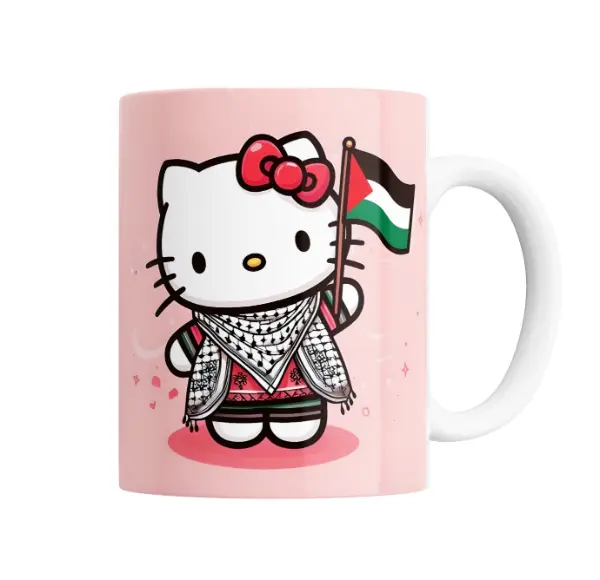 Taza de Cerámica Hello Kitty con Keffiyeh y Bandera Palestina
