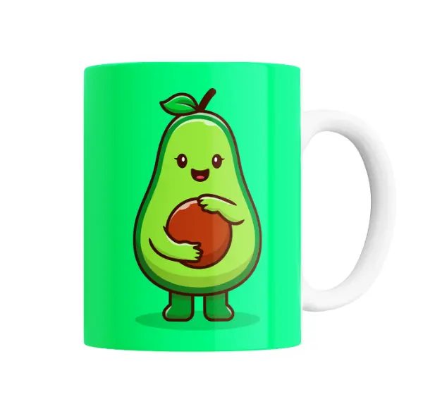 Taza de Cerámica Palta Kawaii Abrazando su Carozo