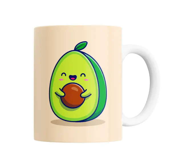 Taza de Cerámica Palta Kawaii Abrazando su Carozo