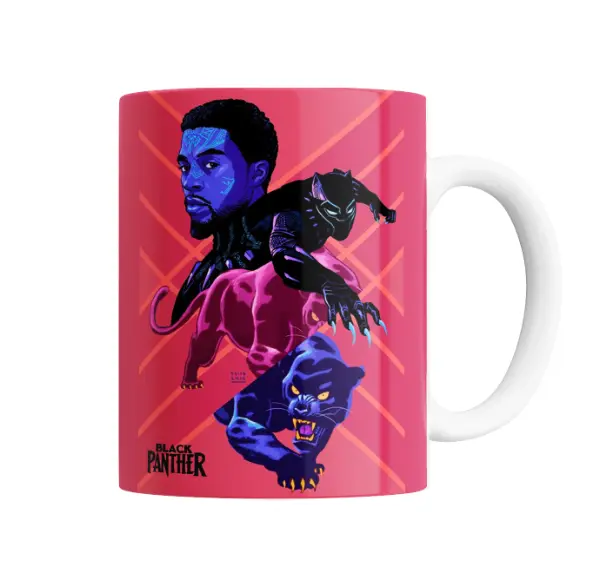 Taza de Cerámica Pantera Negra T'Challa Diseño Neón