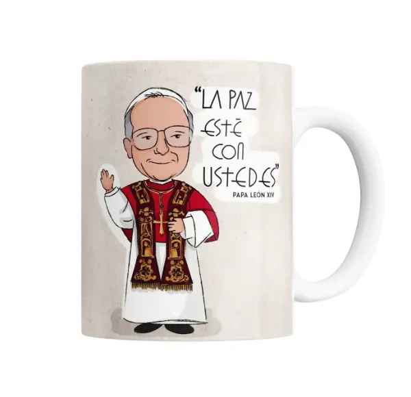 Taza de Cerámica Papa León XIV La Paz Esté con Ustedes