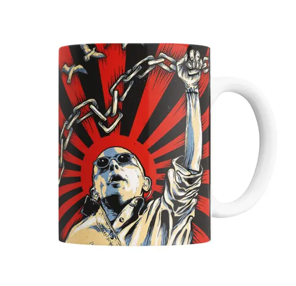 Taza de Cerámica Patricio Rey Indio Solari Cadenas y Pájaros