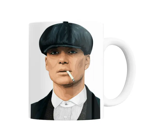 Taza de Cerámica Peaky Blinders Thomas Shelby con gorra y cigarrillo