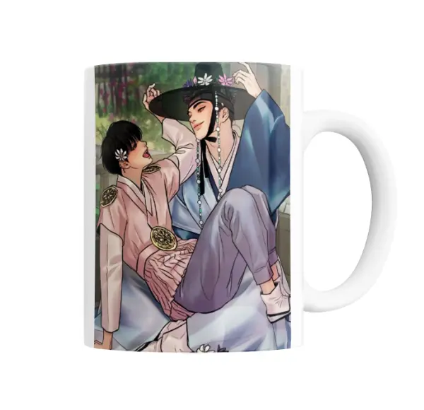 Taza de Cerámica Pintor Nocturno Hanbok y Gat Floral