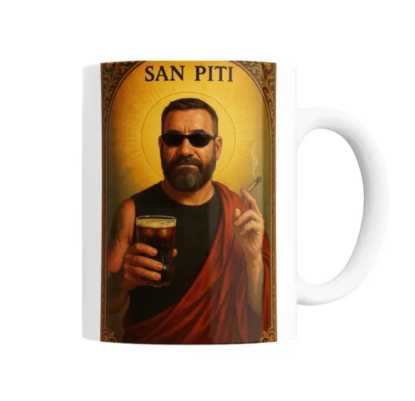 Taza de Cerámica Piti Fernandez San Piti Cerveza y Cigarro