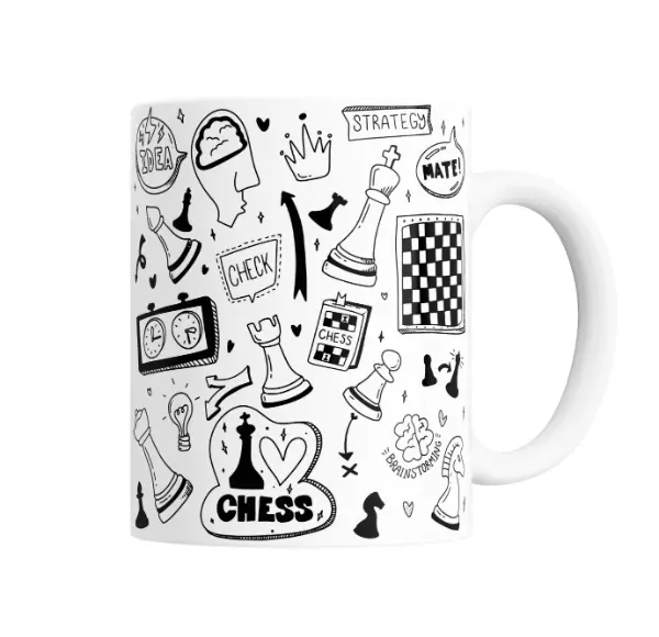 Taza de Cerámica Ajedrez Doodle Strategy Mate