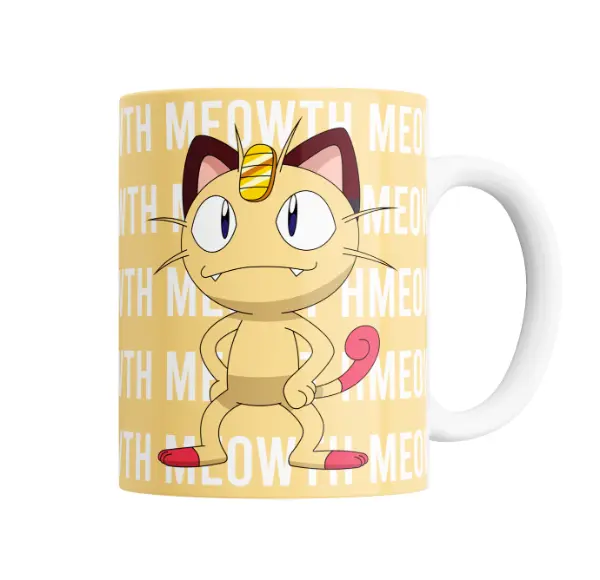 Taza de Cerámica Pokemon Meowth Fondo Amarillo