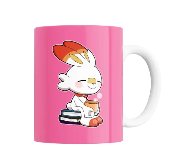 Taza de Cerámica Pokemon Scorbunny Tomando Café