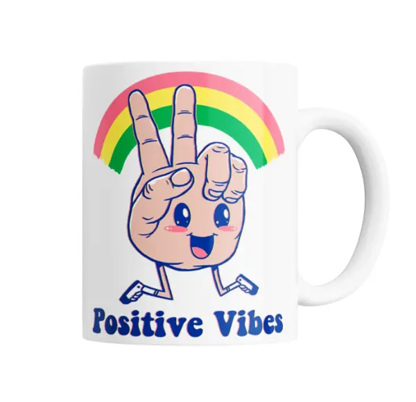 Taza de Cerámica Positive Vibes Mano Peace Arcoíris