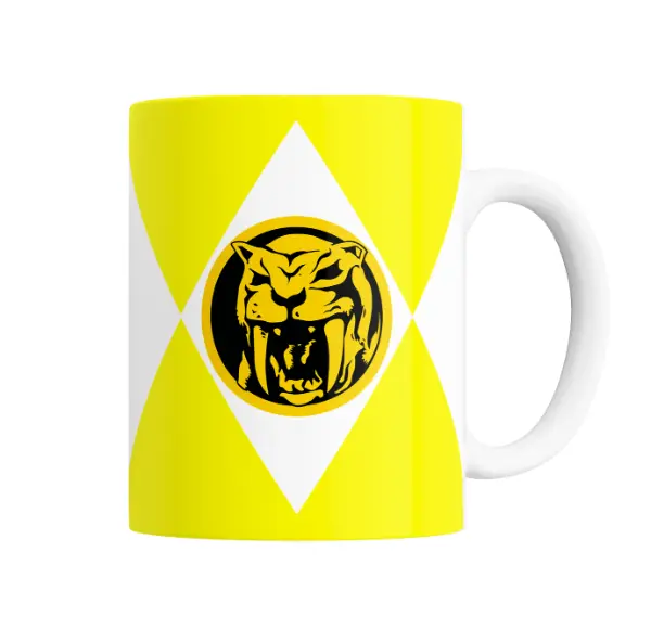 Taza de Cerámica Power Rangers Ranger Amarillo Tigre Dientes de Sable