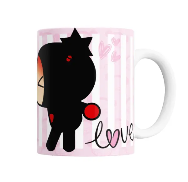 Taza de Cerámica Pucca Beso Rojo y Blanco