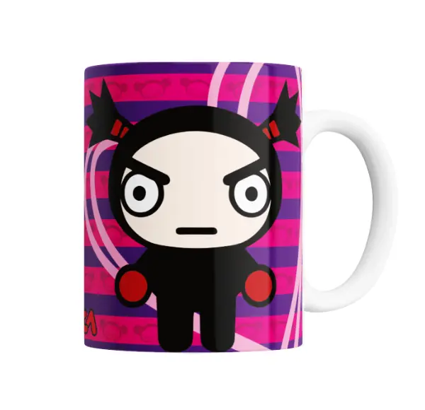 Taza de Cerámica Pucca Personaje Enojado Fondo Rosa