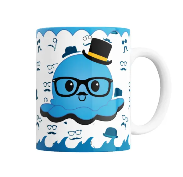 Taza de Cerámica Pulpito Hipster con Bigote y Lentes